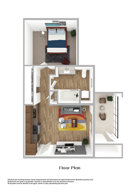 Floor plan for 1 bed, 1 bath, 550 sqft
